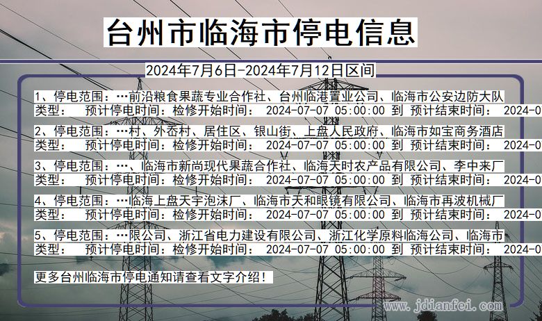 浙江省台州临海停电通知