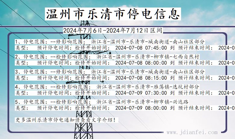 浙江省温州乐清停电通知