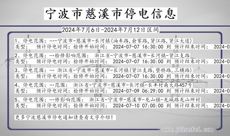 浙江省宁波慈溪停电通知