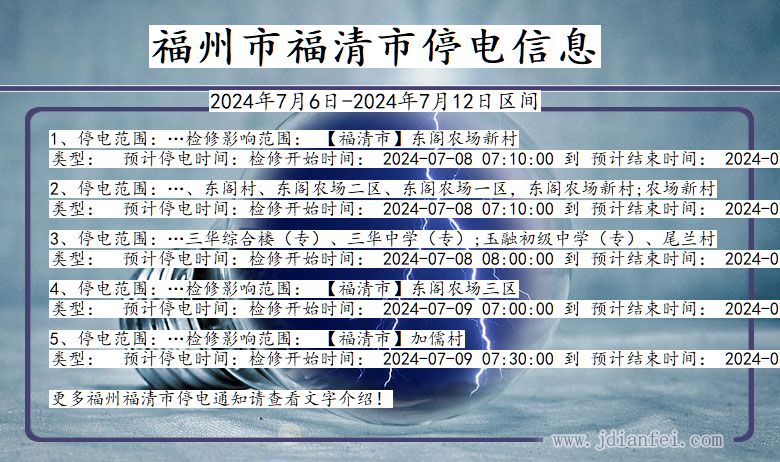 福建省福州福清停电通知