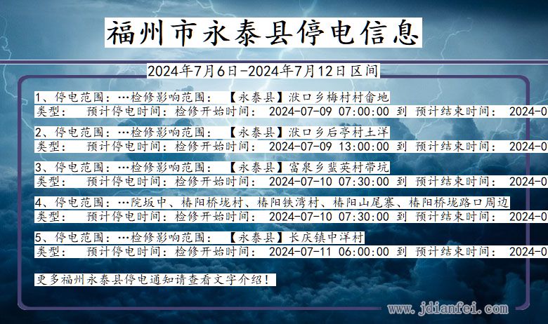 福建省福州永泰停电通知