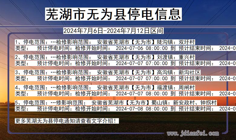 安徽省芜湖无为停电通知