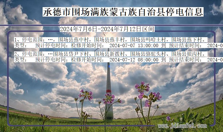 河北省承德围场满族蒙古族自治停电通知