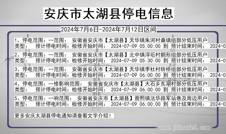 安徽省安庆太湖停电通知