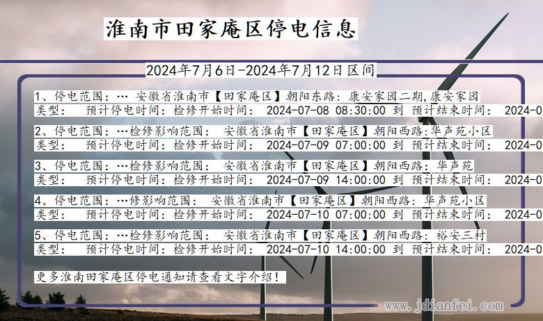 安徽省淮南田家庵停电通知