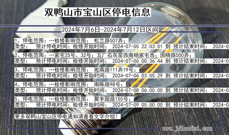 黑龙江省双鸭山宝山停电通知