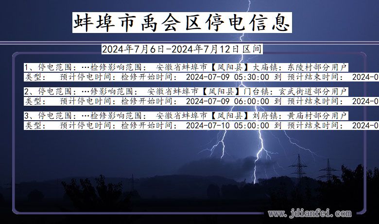 安徽省蚌埠禹会停电通知