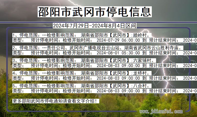 湖南省邵阳武冈停电通知