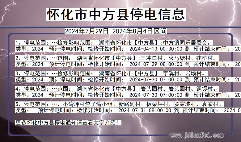 湖南省怀化中方停电通知