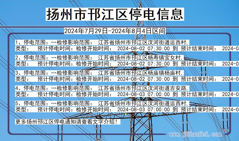 江苏省扬州邗江停电通知