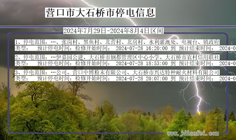 辽宁省营口大石桥停电通知