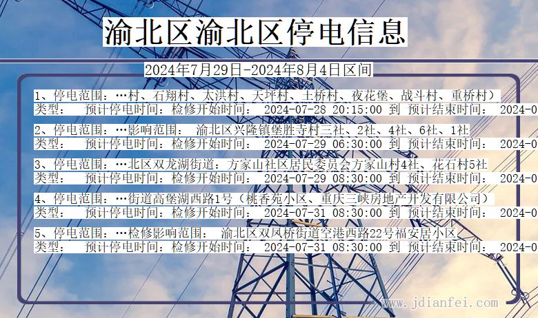 重庆市渝北区渝北停电通知