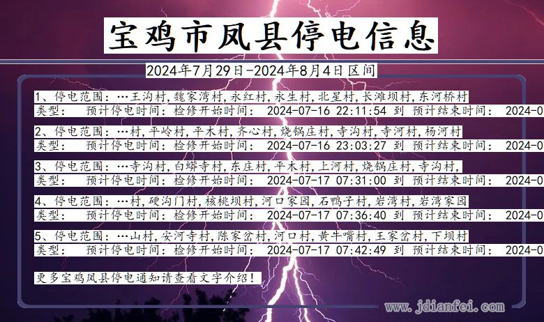 陕西省宝鸡凤县停电通知