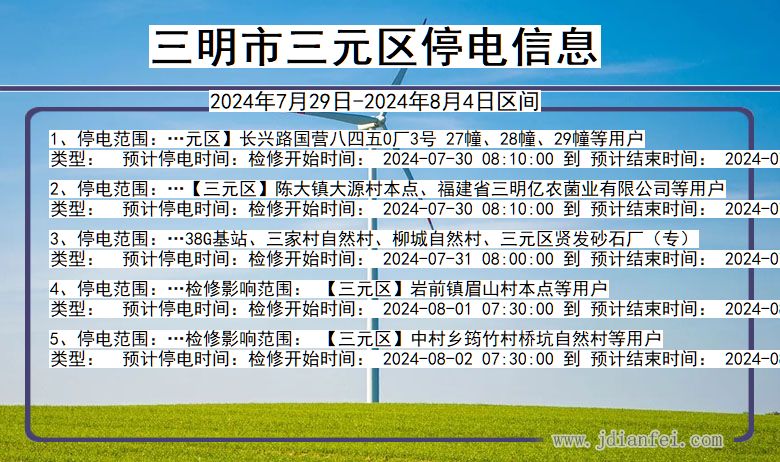 福建省三明三元停电通知