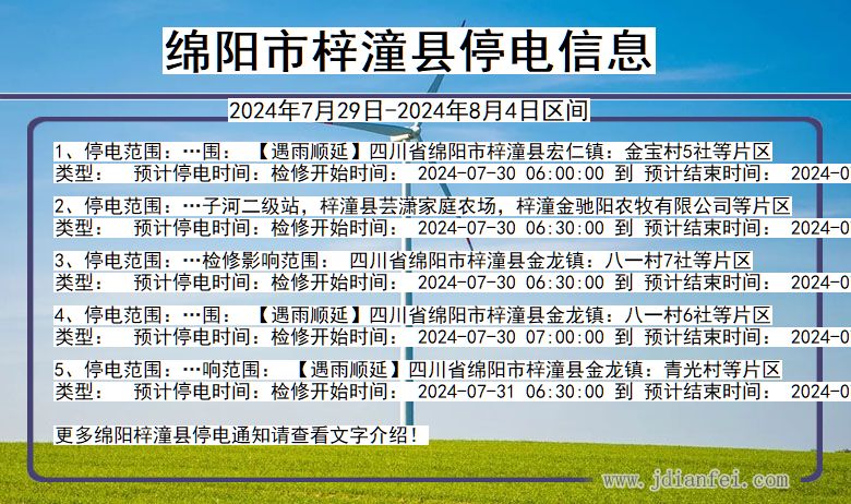 四川省绵阳梓潼停电通知