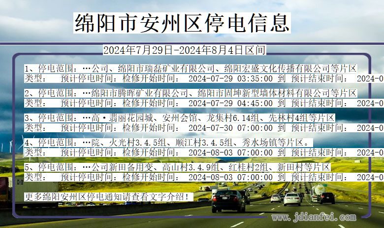 四川省绵阳安州停电通知