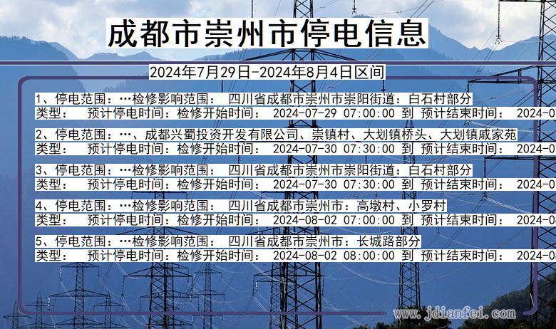 四川省成都崇州停电通知