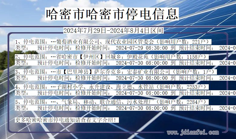 新疆维吾尔自治区哈密哈密停电通知