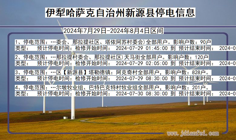 新疆维吾尔自治区伊犁哈萨克自治州新源停电通知