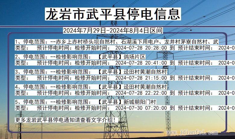 福建省龙岩武平停电通知