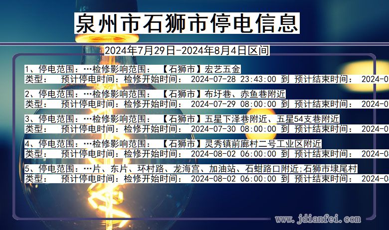 福建省泉州石狮停电通知