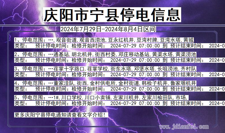 甘肃省庆阳宁县停电通知