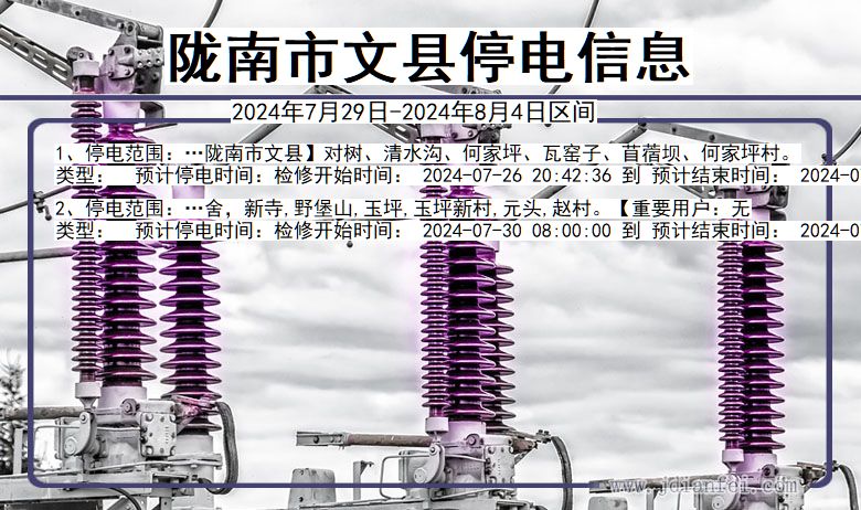 甘肃省陇南文县停电通知