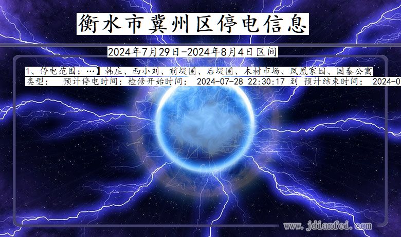 河北省衡水冀州停电通知