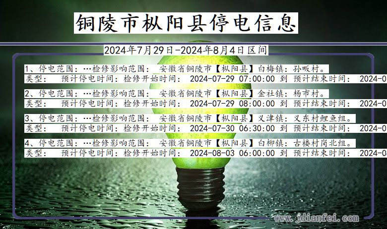 安徽省铜陵枞阳停电通知