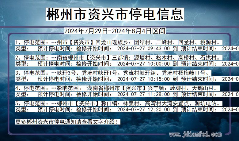 湖南省郴州资兴停电通知