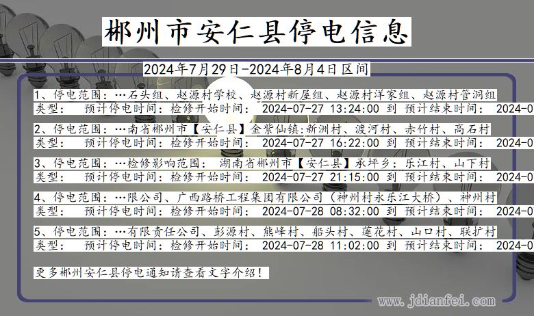 湖南省郴州安仁停电通知