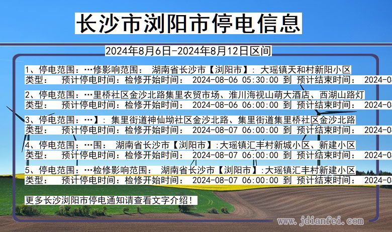 湖南省长沙浏阳停电通知