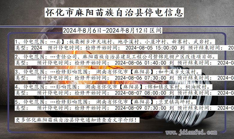 湖南省怀化麻阳苗族自治停电通知