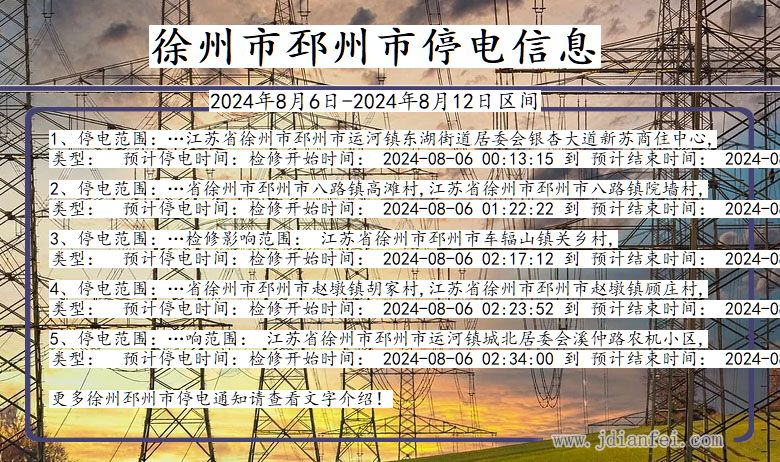 江苏省徐州邳州停电通知