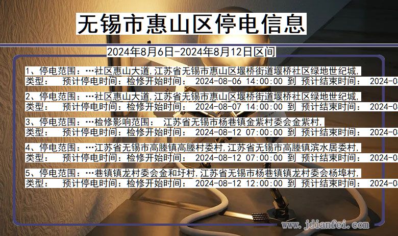 江苏省无锡惠山停电通知