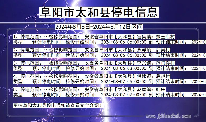 安徽省阜阳太和停电通知