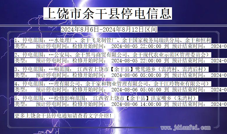 江西省上饶余干停电通知