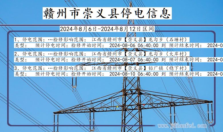 江西省赣州崇义停电通知