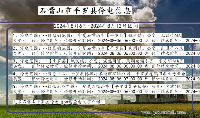 宁夏回族自治区石嘴山平罗停电通知