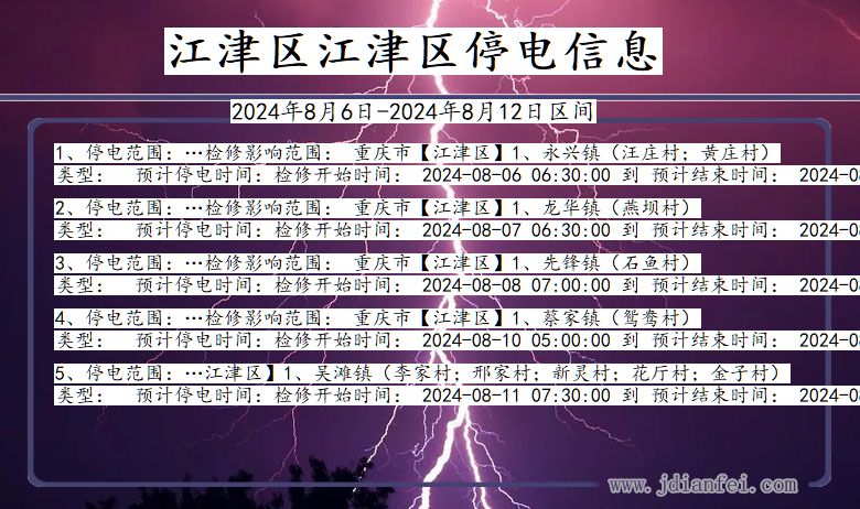 重庆市江津区江津停电通知