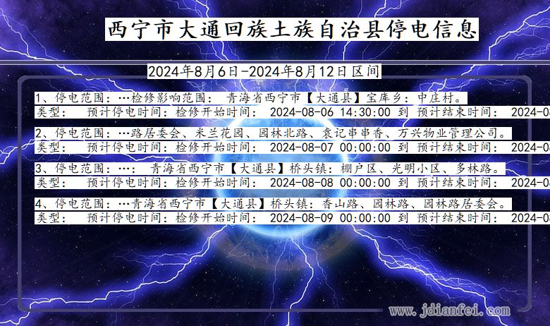 青海省西宁大通回族土族自治停电通知