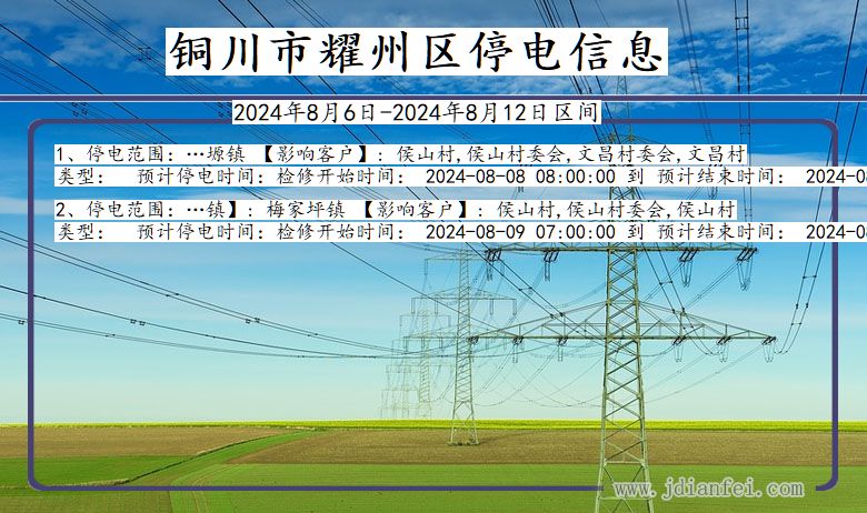 陕西省铜川耀州停电通知