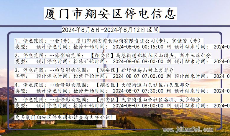 福建省厦门翔安停电通知