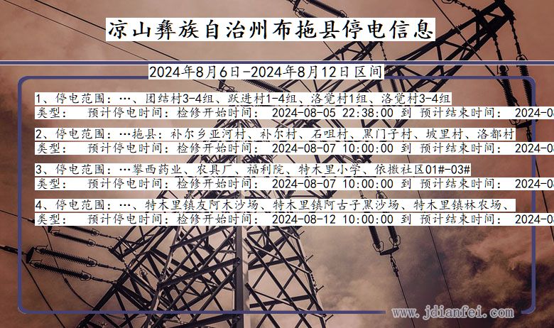 四川省凉山彝族自治州布拖停电通知