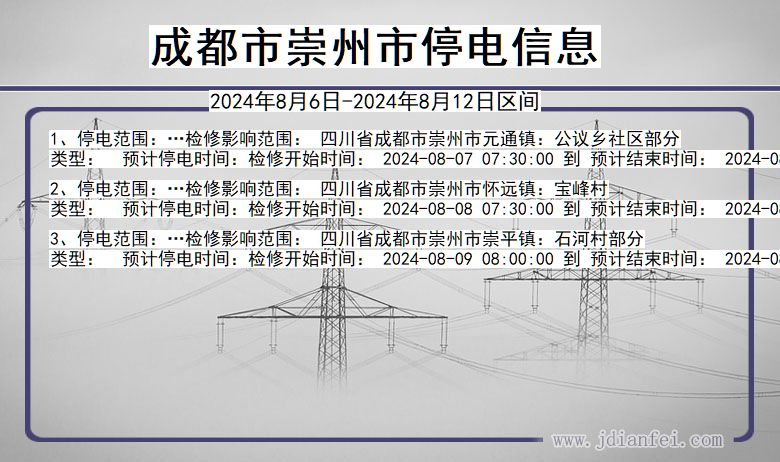 四川省成都崇州停电通知