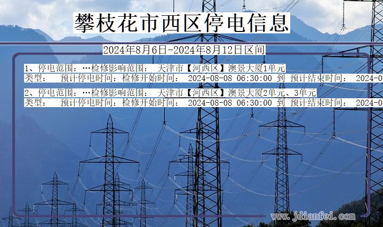 四川省攀枝花西区停电通知