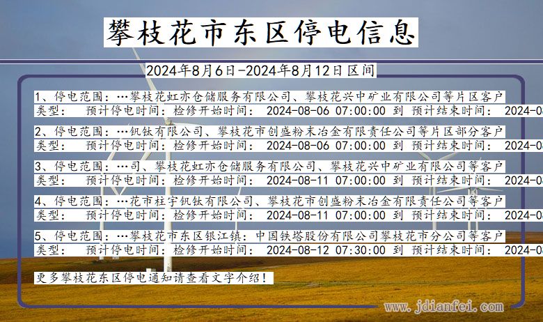 四川省攀枝花东区停电通知