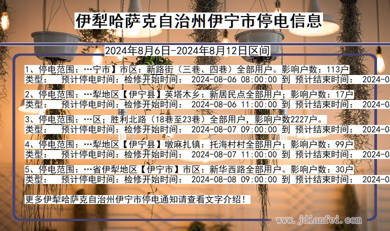 新疆维吾尔自治区伊犁哈萨克自治州伊宁停电通知