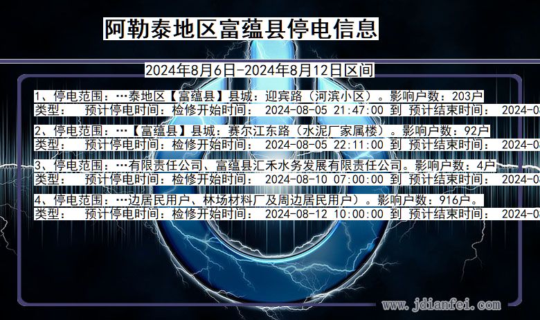 新疆维吾尔自治区阿勒泰地区富蕴停电通知