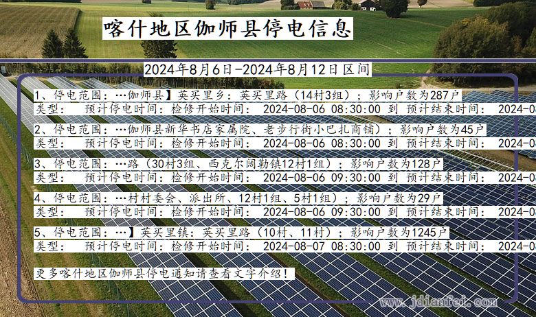 新疆维吾尔自治区喀什地区伽师停电通知